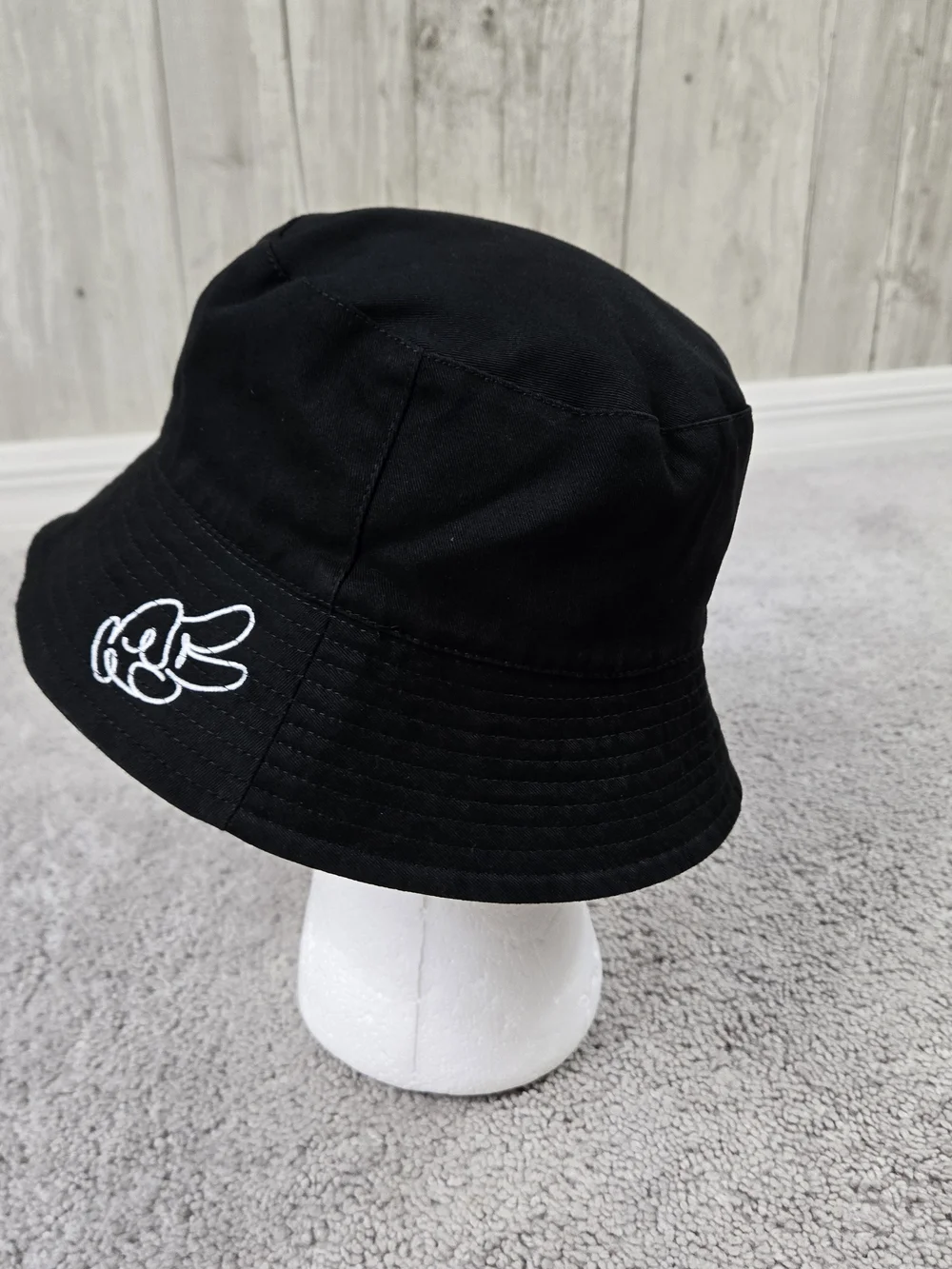 Disney Parks Reversible Bucket Hat Peace Sign Mickey Mouse Black All Over Print